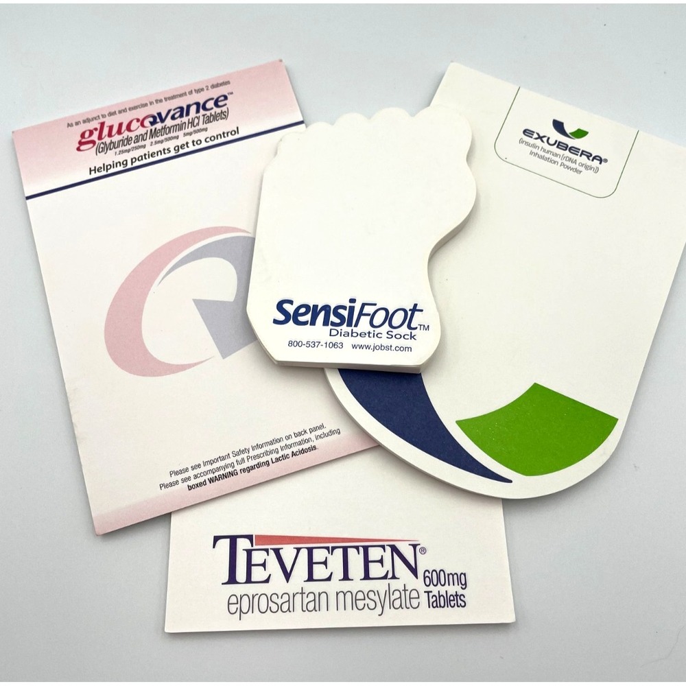 Exubera Glucovance Teveten SensiFoot Drug Rep Notepad Lot Pharma Promo